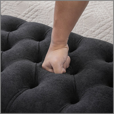 65.75" Wide Modern Upholstered Storage Bench With Double Lids, Napped fabric Foot Stool With Rolled Armrest, Bench Daybed With Rubberwood Legs For Living Room, Entryway, Dormitory, Bedroom,Black