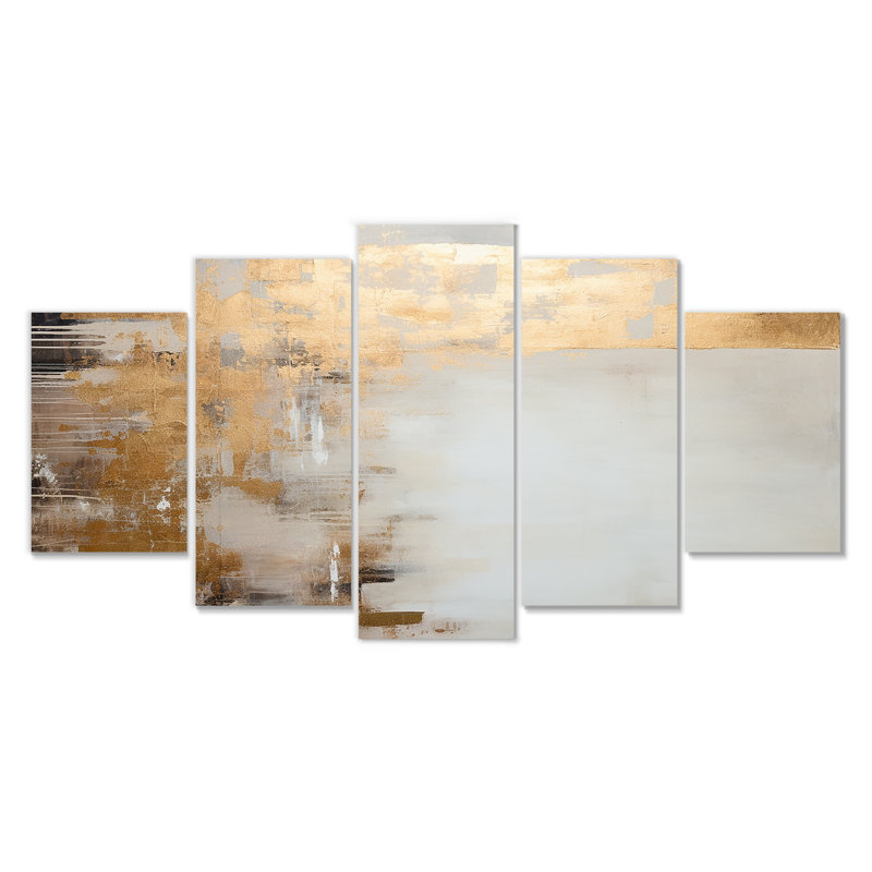 Gold Sensibility Subtle Minimalism III - Abstract Wall Art Canvas 5 Piece, H 32 po x l 60 po