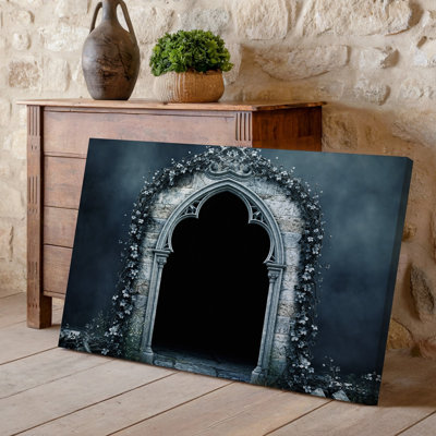 Canvas A Gothic Archway Framed By Intricate Organic Motifs Of Vines Wall Art And Flowers Set Against A Dark Moody Background That Canvas Wall Art
