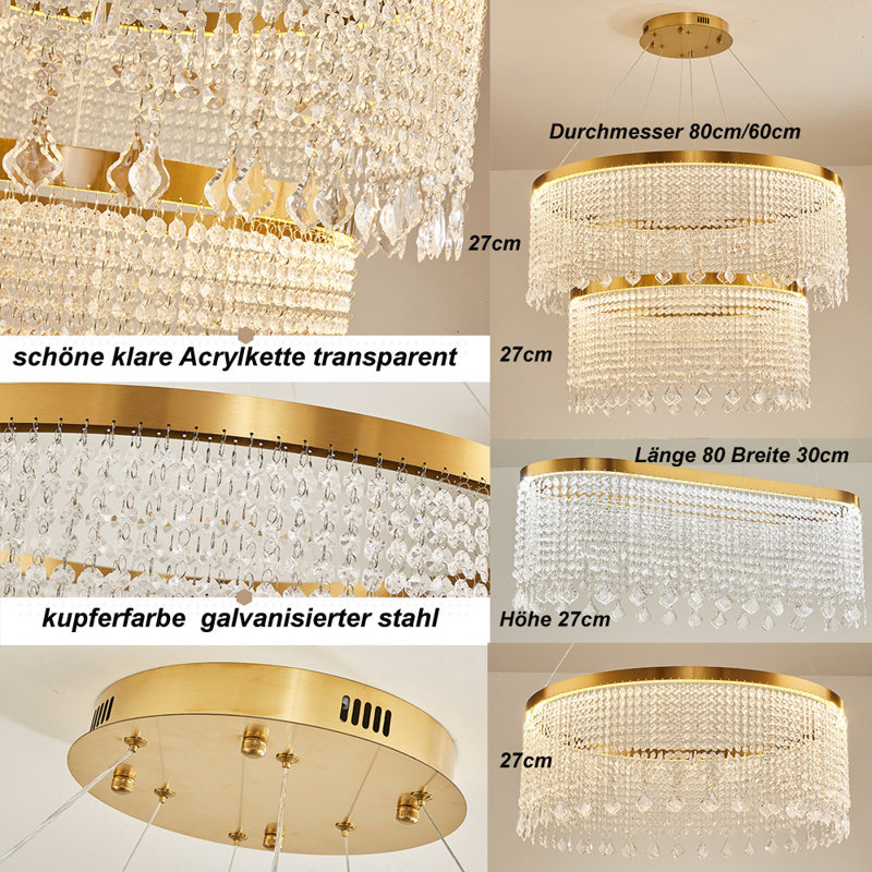 Ventanna 1 - Light Gold LED Crystal Pendant, 120cm H x 50cm W x 50cm D