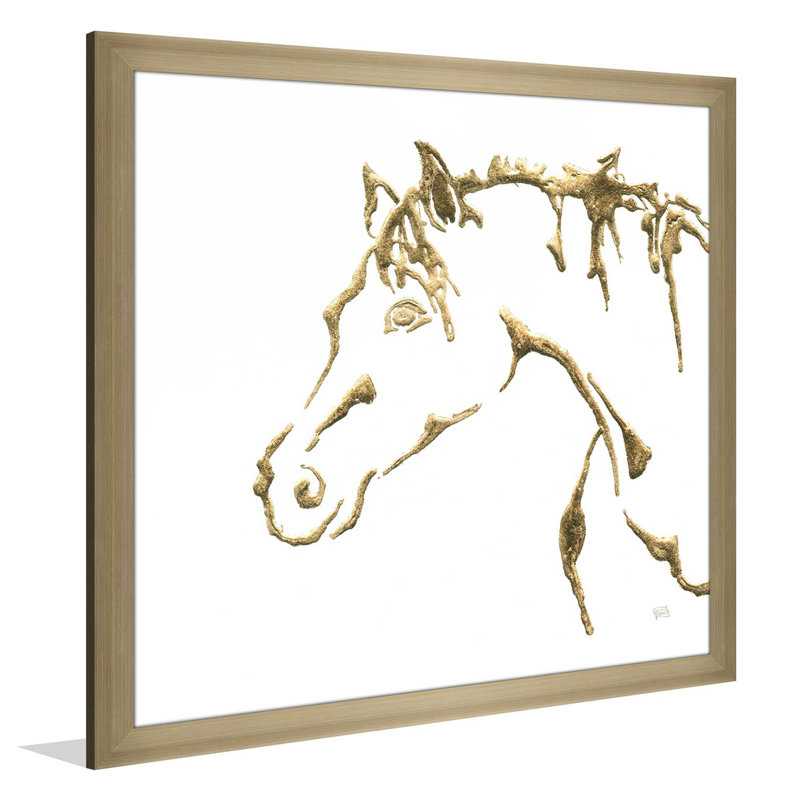 «Gilded Cowpony on White», reproduction sur toile, H 21,5 po x l 21,5 po x P 0,75 po, Encadrement champagne