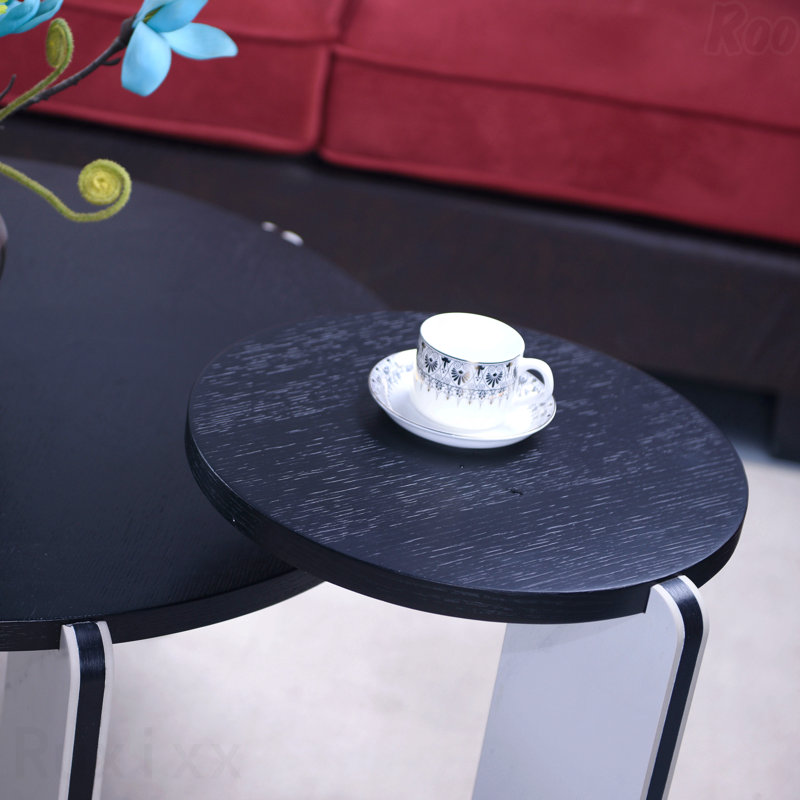 32,68 po et 16,93 po, table basse, table d'appoint, table d'appoint et table d'appoint avec placage en chêne noir, panneau de fibres à densité moyenne de 25 mm pour le salon, la salle à manger, les pieds en pierre frittée, noir, 83 + 43 cm de diamètre