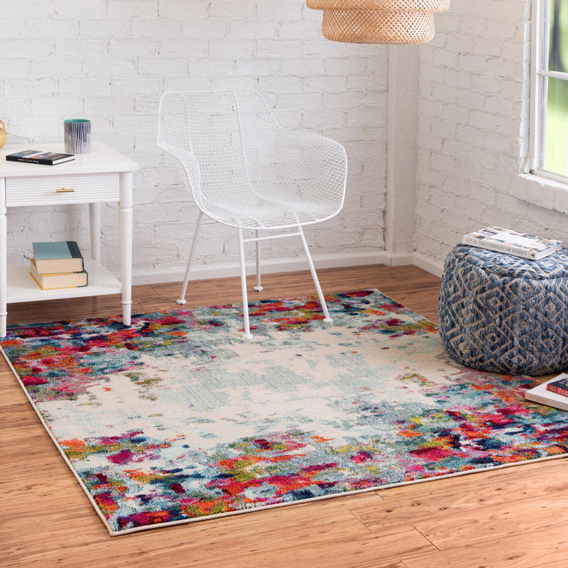 Cariel Washable Abstract Indoor Rug, Square 4'
