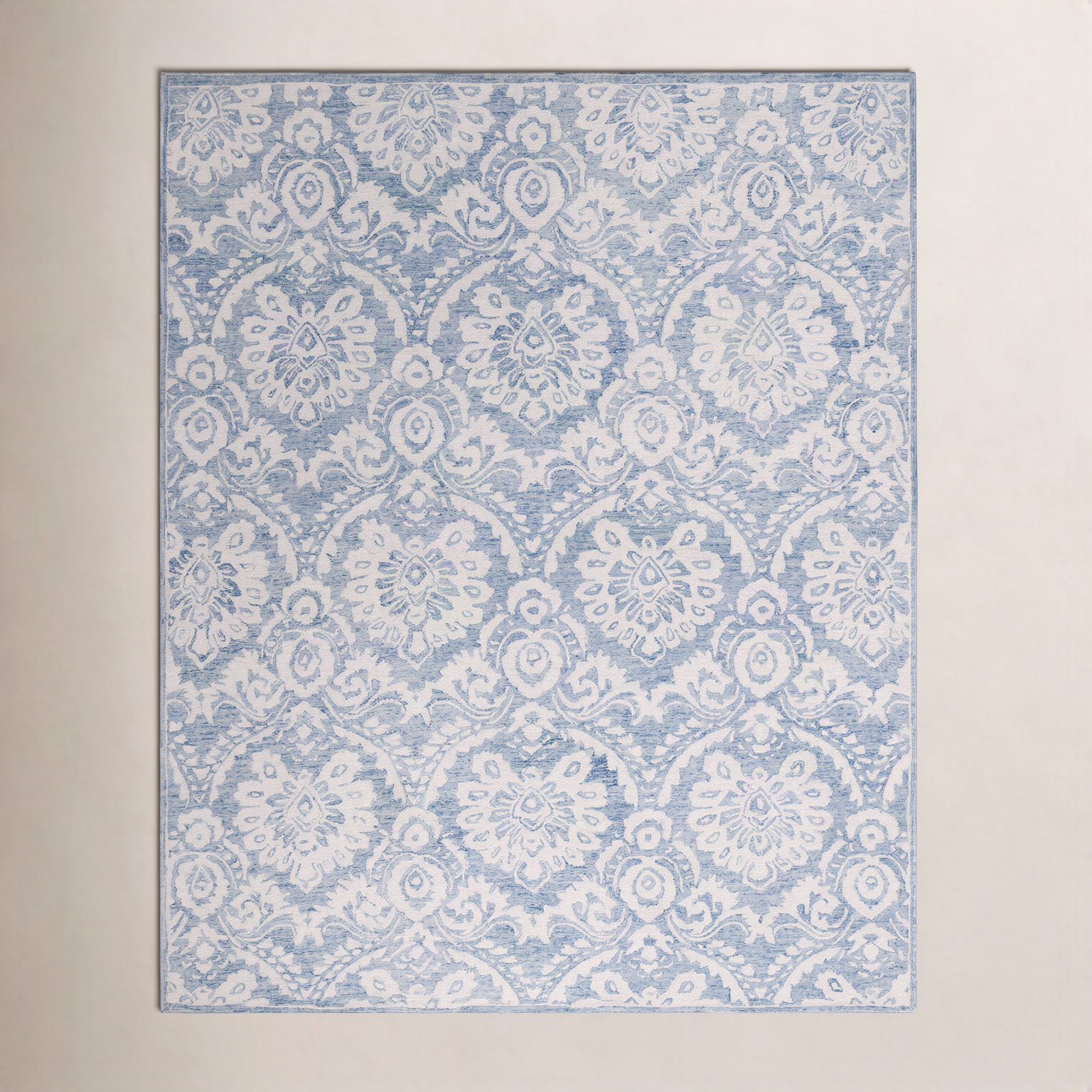 Tansy Blue Ivory Hand-Tufted Wool Rug, Rectangle 6' x 8'