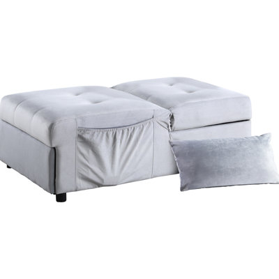 Gray Velvet Storage Bench With Solid Wood Base, Pull-Out Bed And Lumbar Support Construction, Hidden Compartment