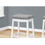Tabouret de bar, ensemble de 2, hauteur de bar, siège de selle, bois blanc, aspect cuir gris, transitionnel