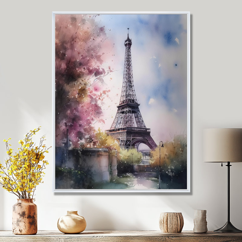 «Beautiful Eiffel Tower In Paris V», art sur toile Paris, H 40 po x l 30 po x P 1,5 po, Cadre flottant blanc