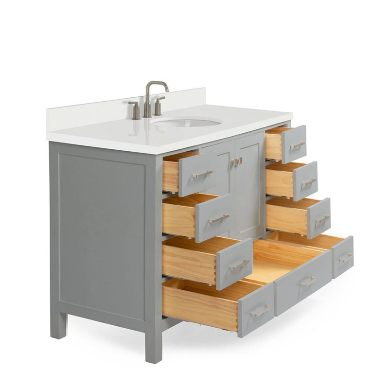 Ensemble de meuble-lavabo simple 55 po Cambridge, Gris / Nickel brossé, Ovale