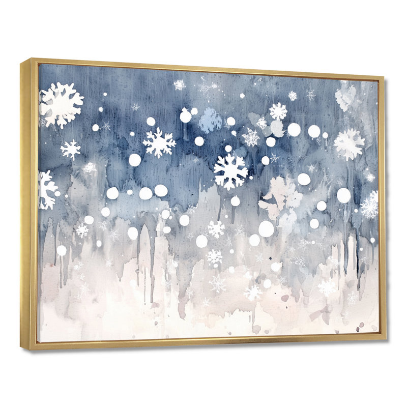 «Snowflakes Falling In Winter I», art mural paysage d'hiver, H 34 po x l 44 po, Doré