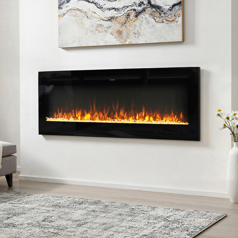 Adrianne Recessed/Wall Mounted Electric Fireplace Adjustable Flame with Remote, 55" H x 130" W x 15" D