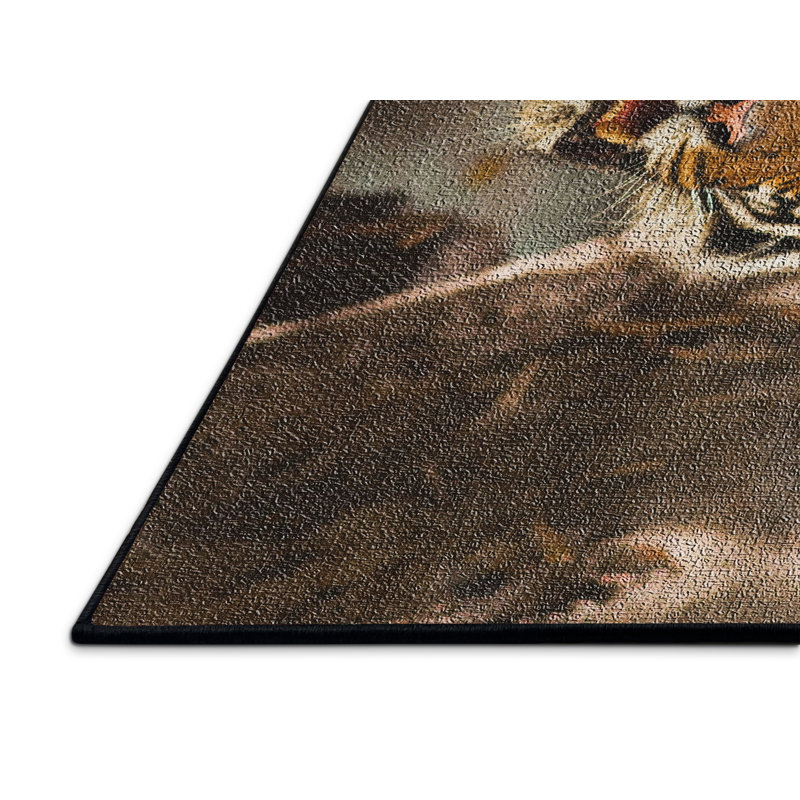 Tapis brun avec tigre, Rectangle 4 pi x 6 pi