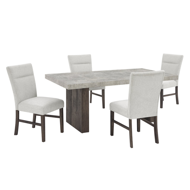  Sorlen Modern 5-piece Dining Set, 3d Faux Concrete Table With 6 Chairs, 5