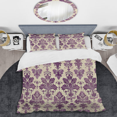 Grape Purple Damask Bliss III - Transitional Duvet Cover Set