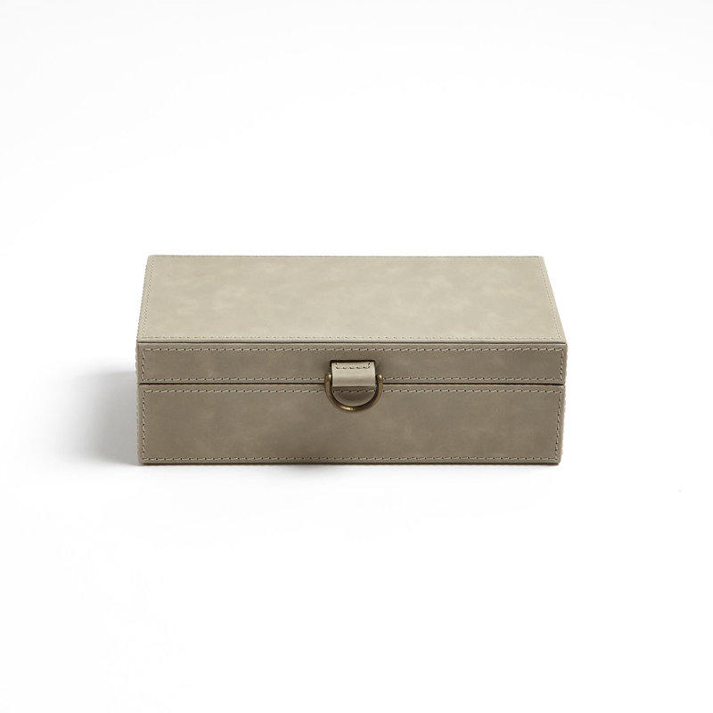 Boîte à bagues en cuir marbré, H 3,25 po x l 5,75 po x P 10 po, Gris clair
