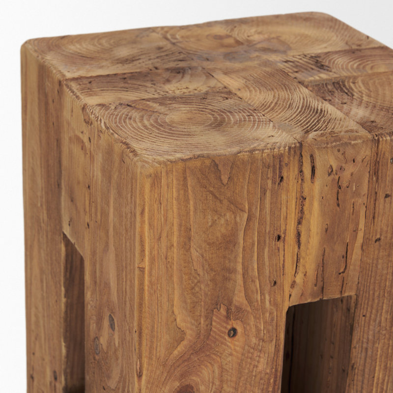 12" Brown Solid Wood Block Ottoman