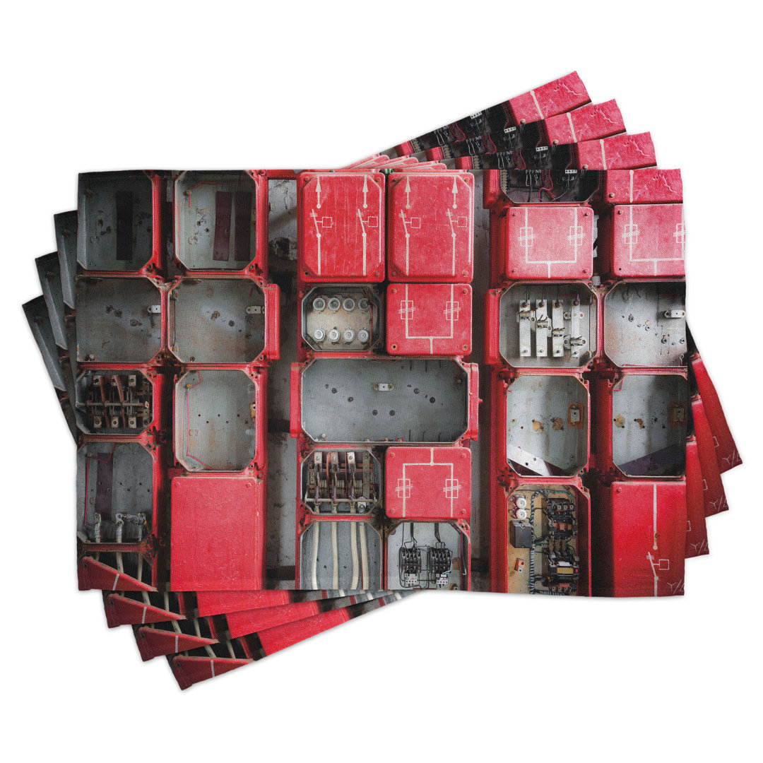 Platzdeckchen 4er Set, Sicherungskasten, Rot Weiß Grau