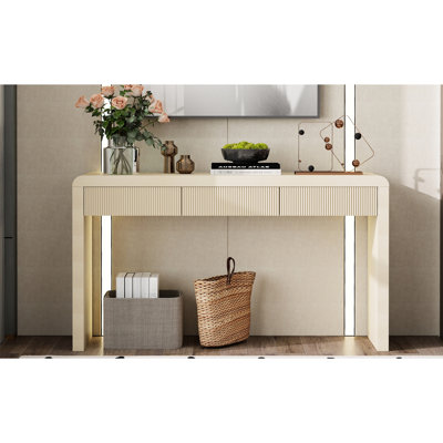 Console de tiroir cannelée en abricot, finition en placage de bois massif, surface lisse, résistance de table de 220 lb, console rustique de 25 résistances avec placage de frêne, surfaces stables sur les carreaux, charge, charge
