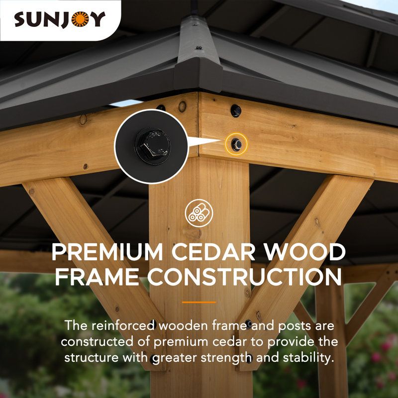 Sunjoy 12x16 ft Cedar Wood Gazebo with Steel Roof
