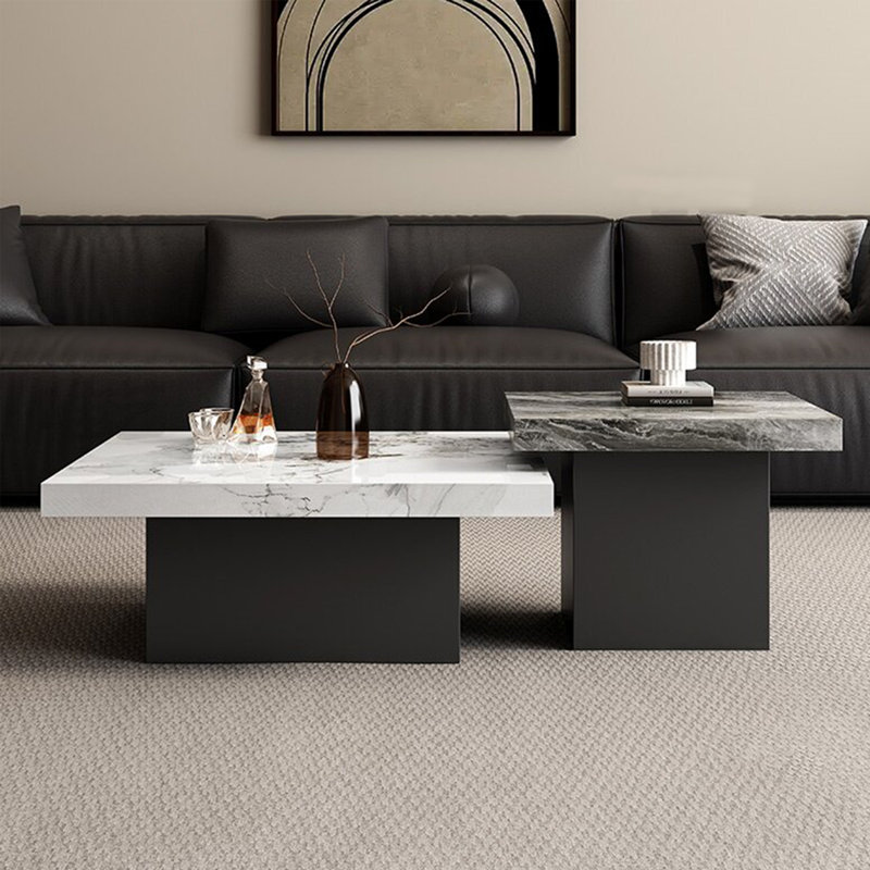 Ensemble de tables basses en granit italien, Blanc / Gris, H 15,7 po x L 47,2 po x l 47,2 po
