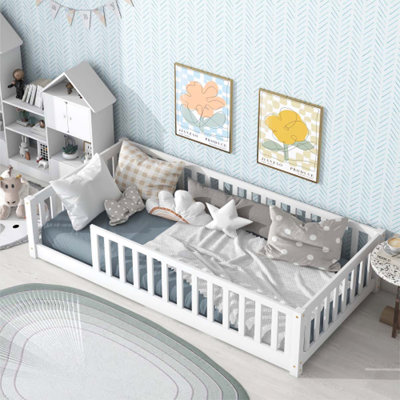 Twin Floor Platform Bed with Fence without Door