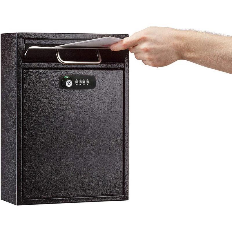Medium Drop Box Wall Mounted Locking Mailbox With Key And Combination Lock, Black, 16.2" H x 11.2" W x 6.7" D