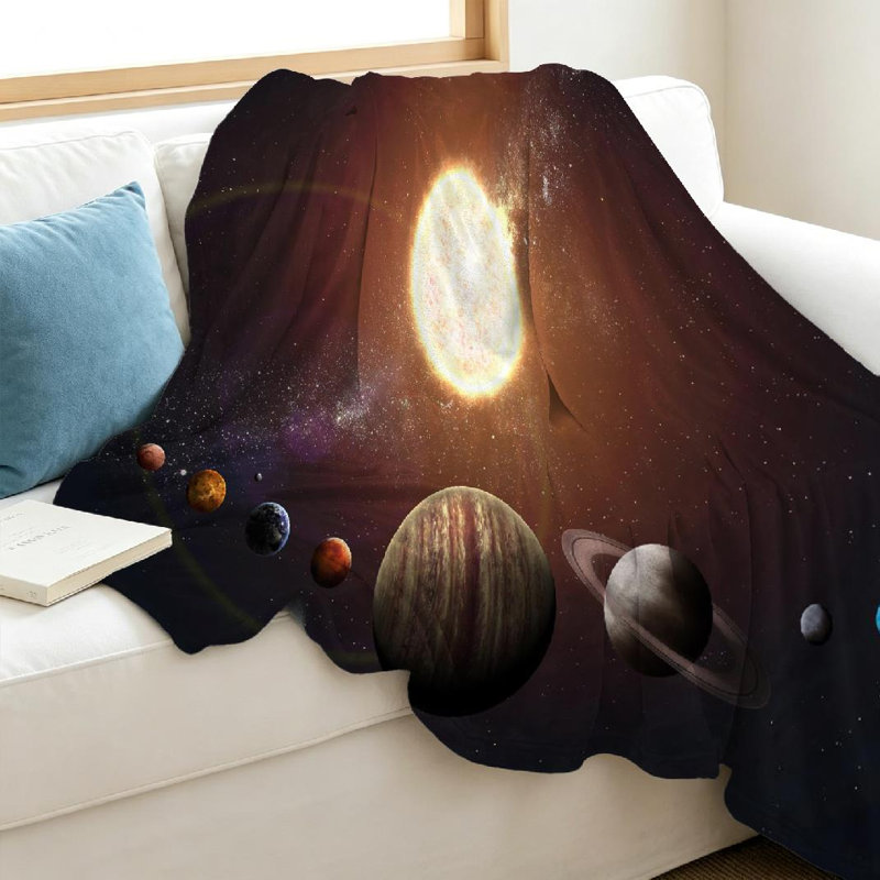 Jeté en molleton transparent ultra doux en flanelle, imprimé du système solaire, imprimé d'un côté, Throw 40" x 50"