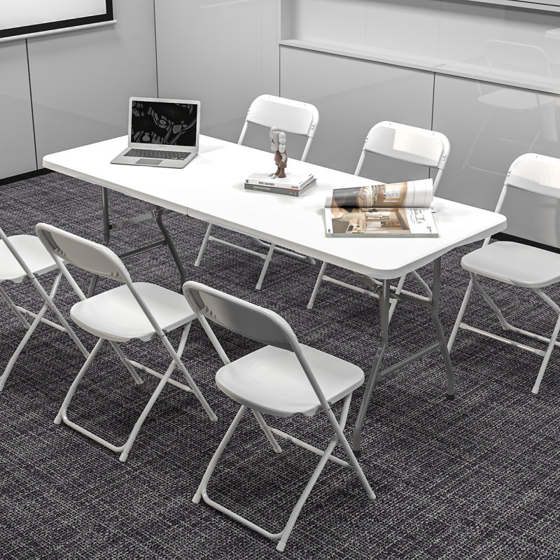 6ft Heavy Duty Folding Table With 6 Pack Lightweight Folding Chairs Portable Indoor & Outdoor For Home, Office & Events