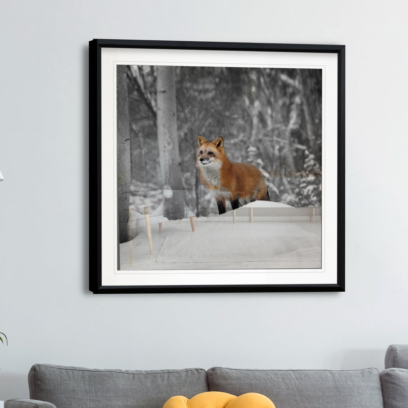 « snowy sentinelle », reproduction de photo, H 17,5 po x l 17,5 po x P 1,5 po, Cadre plastique noir