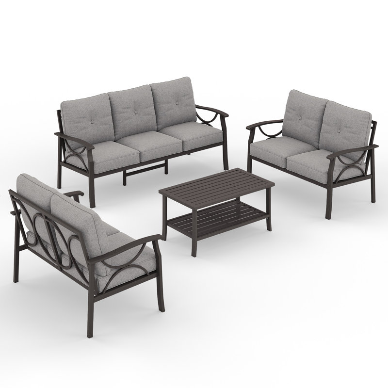7 - Person Patio Conversation Sets With Cushions, Coffee Frame/Gray Cushion 