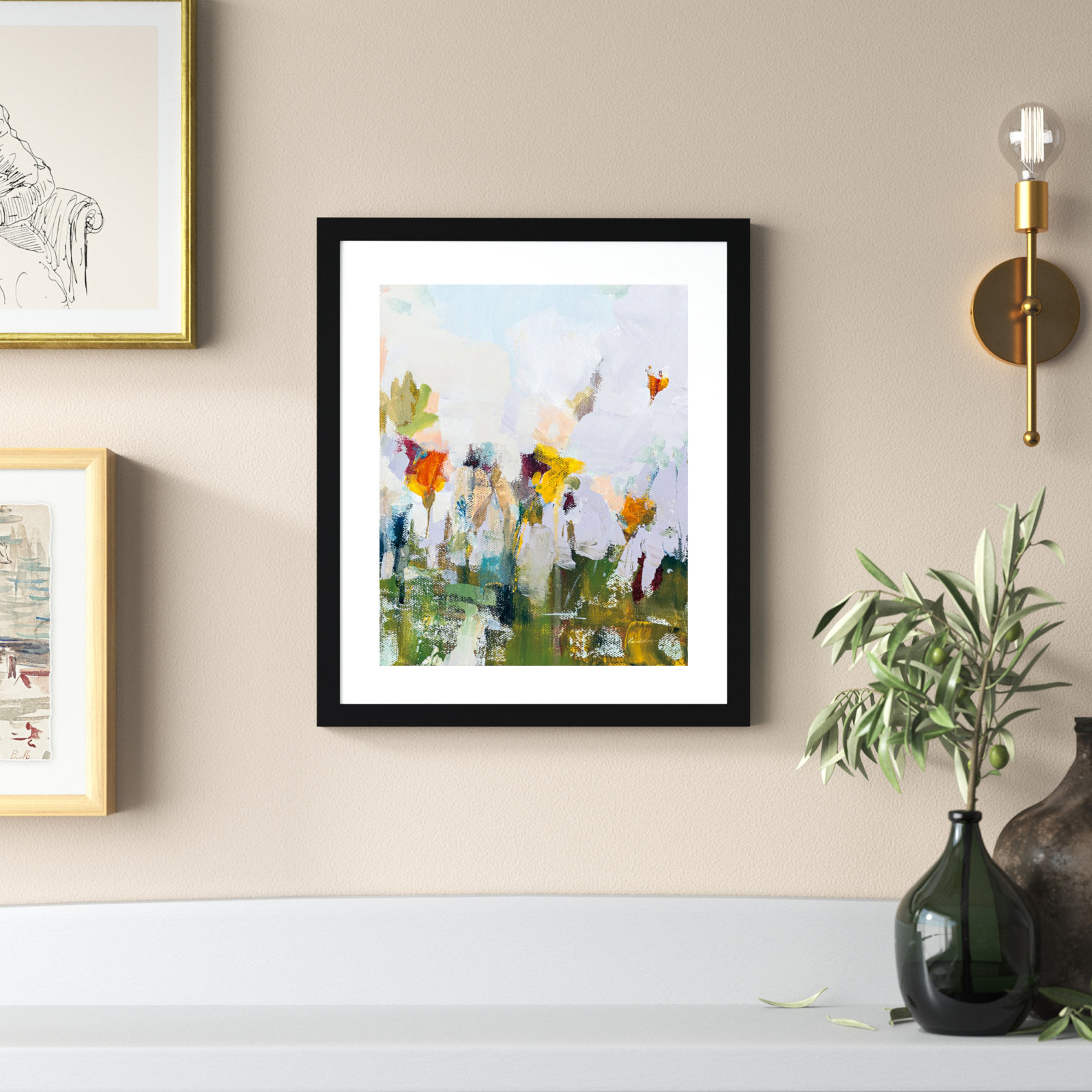 Spontaneous Summer Flowers Painting, 18.25" H x 15.38" W x 0.88" D, Black