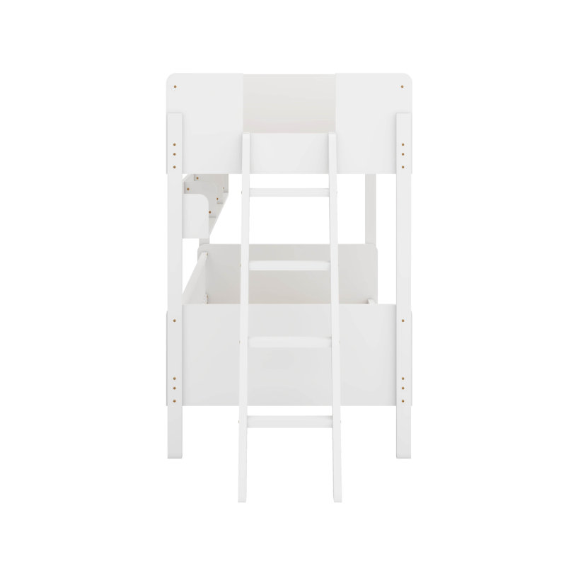Twin Size Bunk Bed With Shelves,Ladder Can Be Changed Left Or Right, White