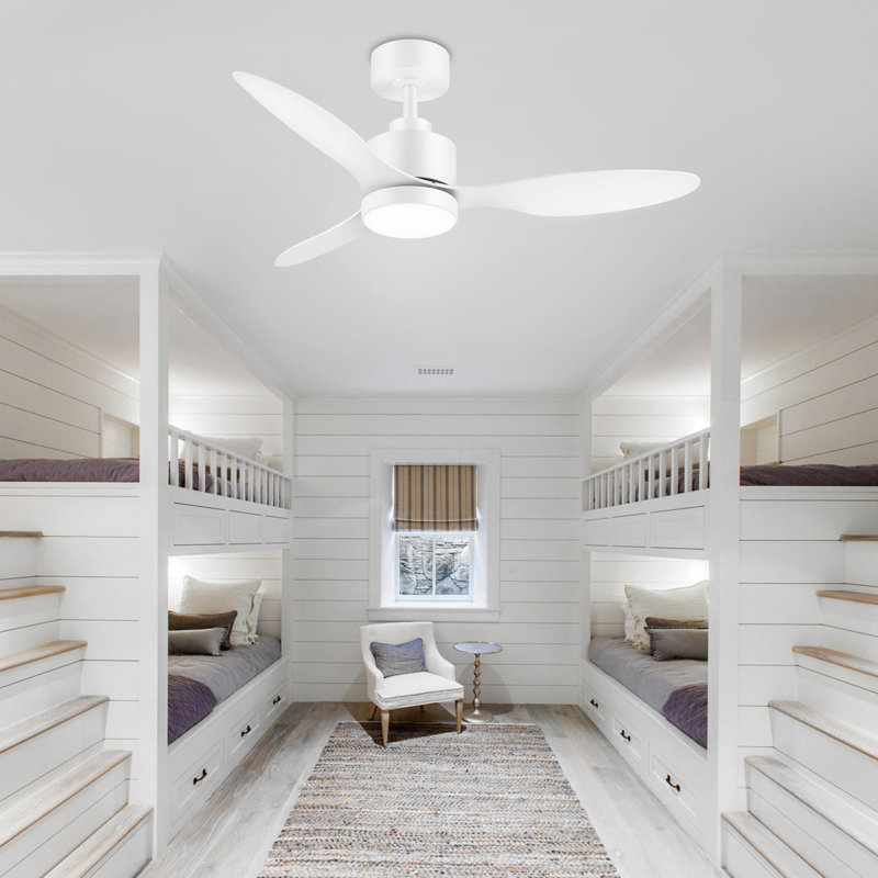 Ventilateur de plafond à 3 pales 42 "Kyptin avec lumières DEL et télécommande, Blanc, Blanc mat