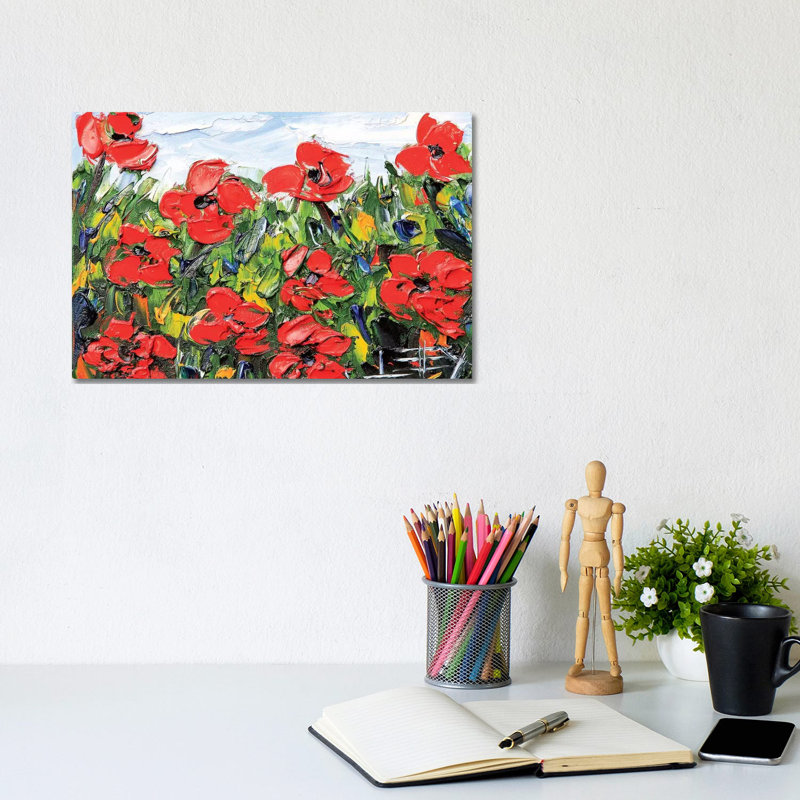 Red Poppies 1 Piece Wrapped Canvas Painting, 20.32 cm H x 30.48 cm W