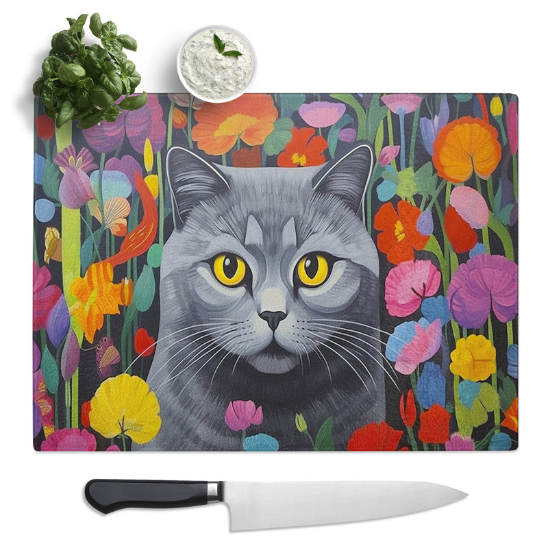 Cat Contemporary No.2  Glass Chopping Board