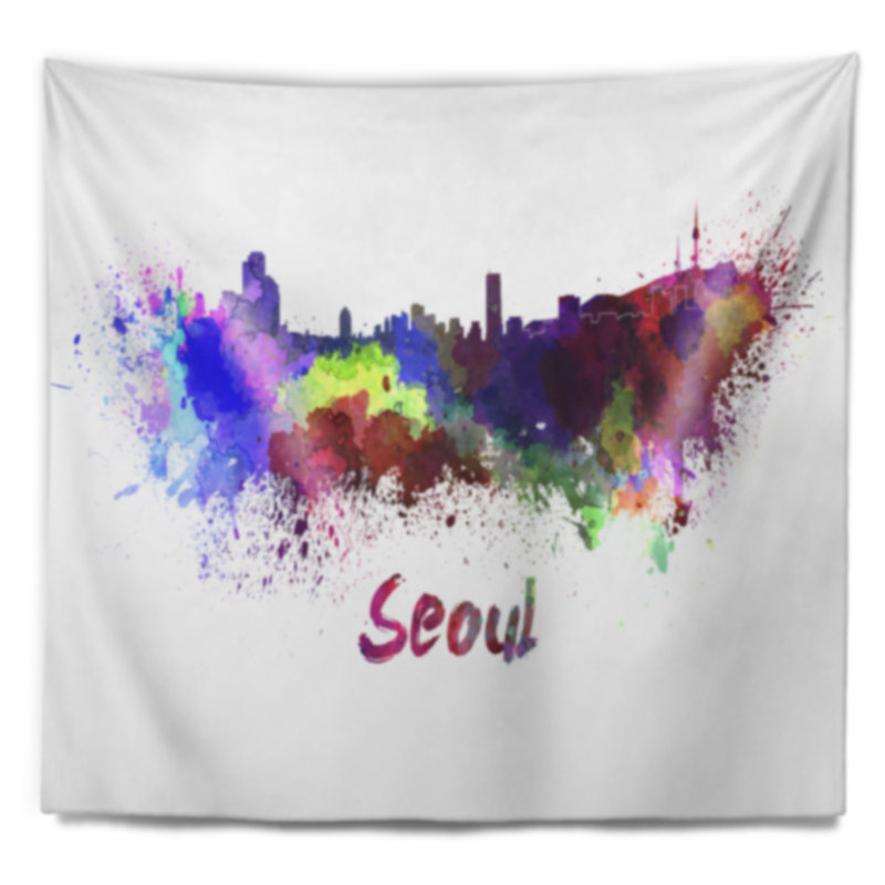 Tapisserie de skyline de séoul Cityscape, H 50 po x l 60 po