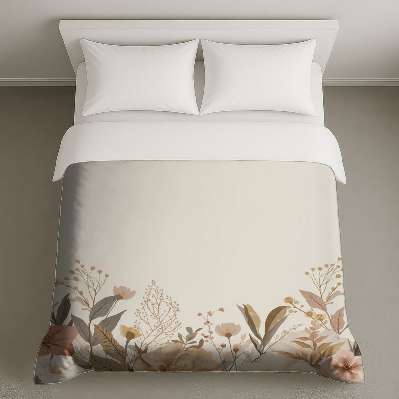 Housses de couette beige à motif floral, Grand lit