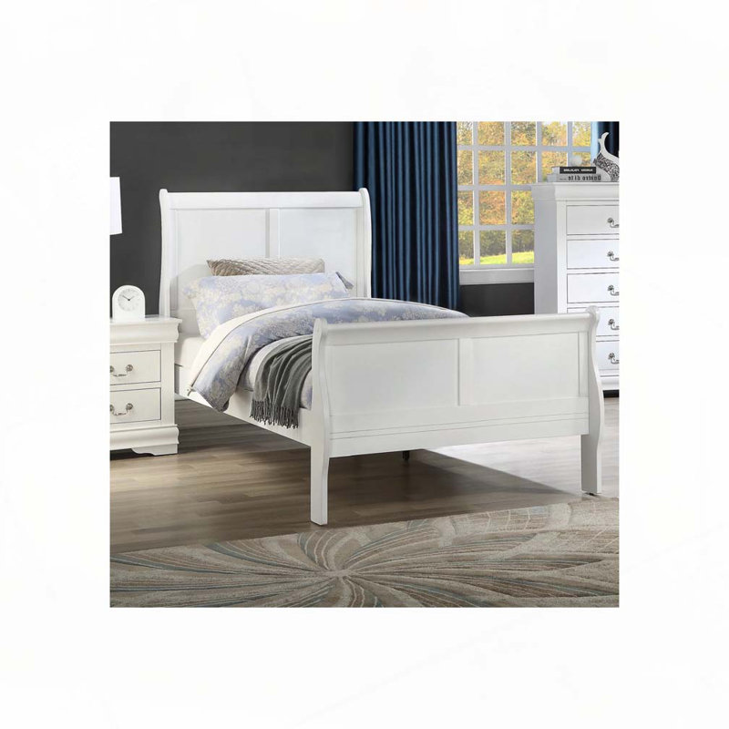 Lit-bateau Wood, Lit simple, Blanc