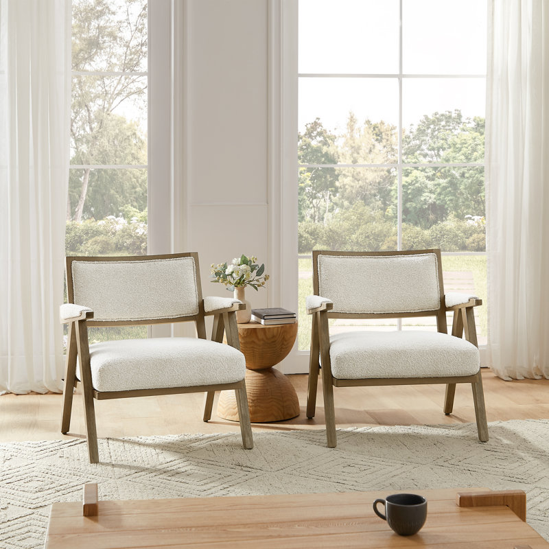 Upholstered Accent Armchair Set Of 2, White Boucle