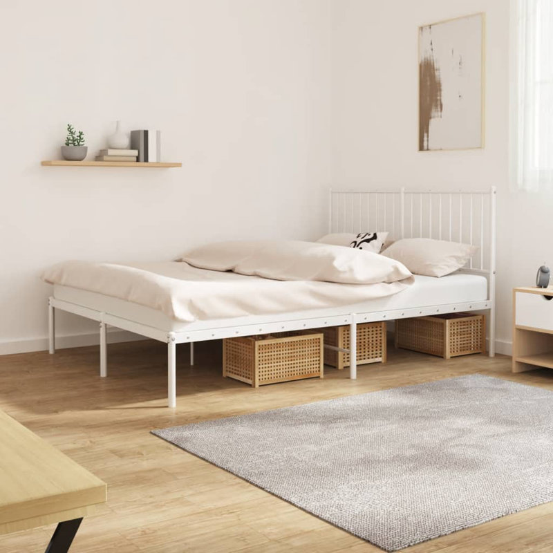 Structure de lit en métal, robuste, sans matelas, Très grand, Blanc