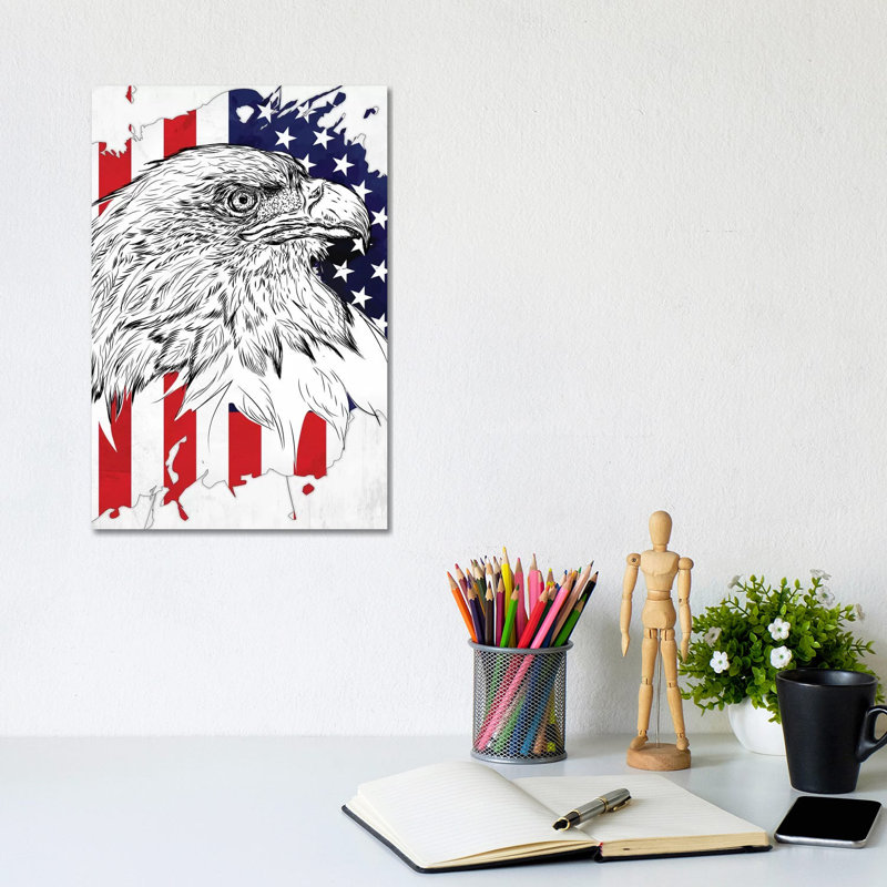 Aigle à tête blanche et drapeau américain par Cornélin, impression sur toile tendue, H 12 po x l 8 po x P 0,75 po