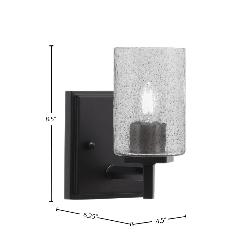 Applique murale Fausley avec verre à bulles 4 po, Noir mat