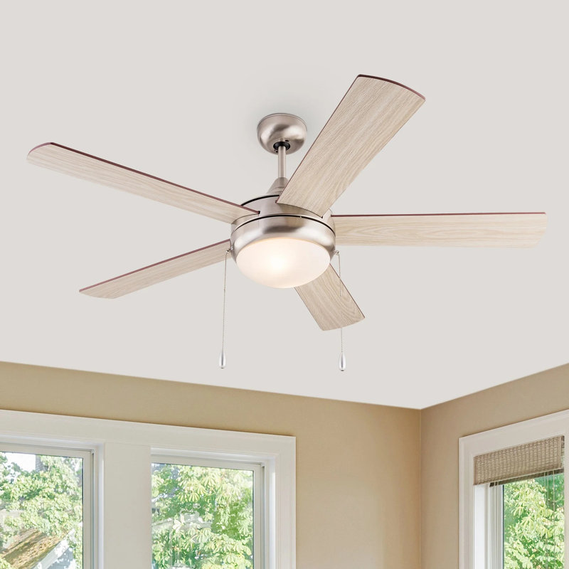 52-Inch Ceiling Fans with Lights, Pull Chain and Remote Control, Reversible AC Motor, Walnut/Silver Reversible Blades, Downrod Mount Fashionable Ceiling Fan for Bedroom, Living Room