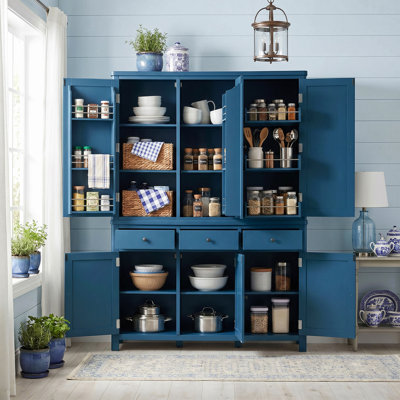 74.8''H Farmhouse Freestanding Kitchen Pantry Cabinet, P2 Grade MDF Frame, 53''Lx20''W Large Cupboard Storage Cabinet with Door Shelves, Adjustable Shelves, Pull-out Trays and Drawers for Kitchen, Living Room, Dining Room