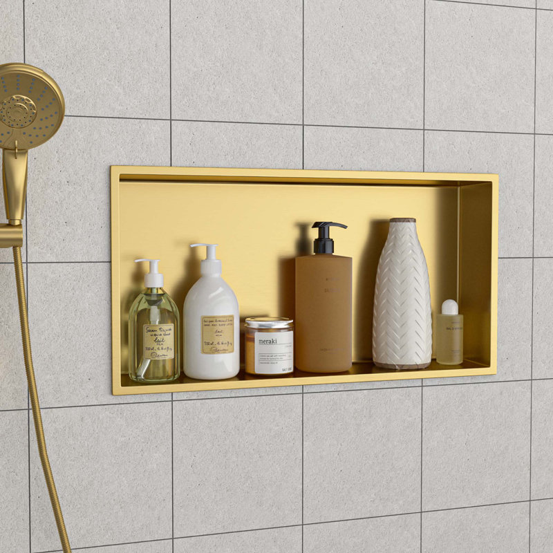Accent Cabinet, Small Cabinet, Small Storage Cabinet, Metal Locker, Shower Niche, For Bathroom, Brushed Gold