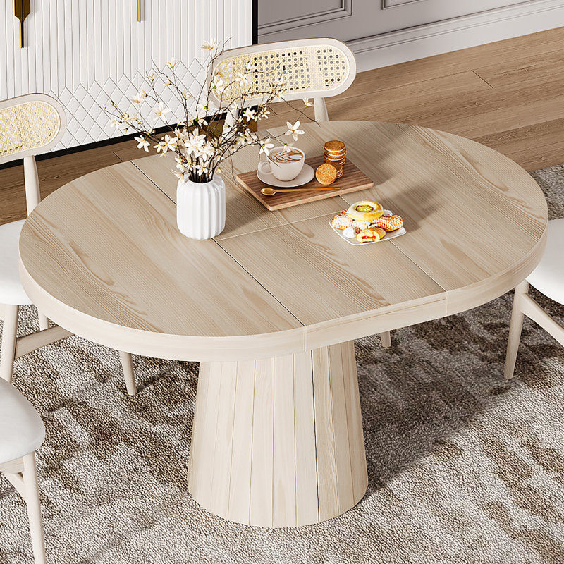 Tailings Oval 39"-55" Round Pedestal Dining Table Wood Extendable Dining Room Table for 4 to 6 Japandi Oval Kitchen Table