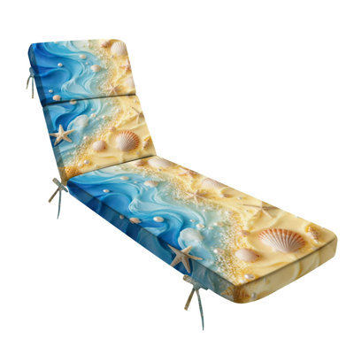  Outdoor Indoor 3'' Lounge Patio Cushion Seashells Starfish Blue Yellow Beach Themed Water-Resistant Chaise Lounge Cushion for Chair Patio Furniture Seat Cushion