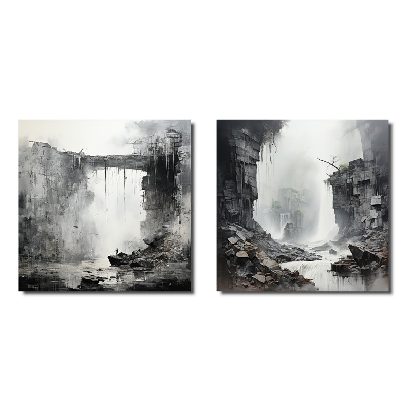 Hazlehurst - Ensemble de 2 collages carrés en cascade, H 16 po x l 33 po, Toile tendue