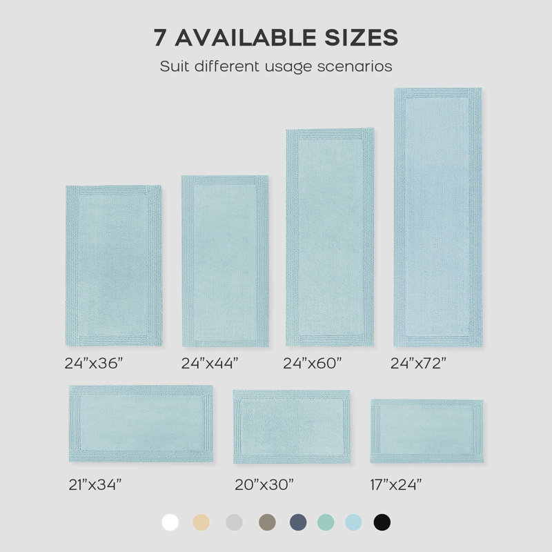 Splendor Blue 100% Cotton Tufted 3000 GSM Reversible 21x34'' Bath Rug, 21" W x 34" L, Blue