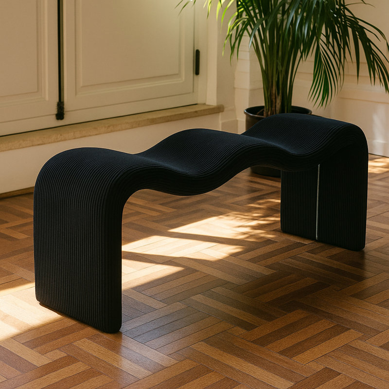Banc en tissu Willow, Velours côtelé noir