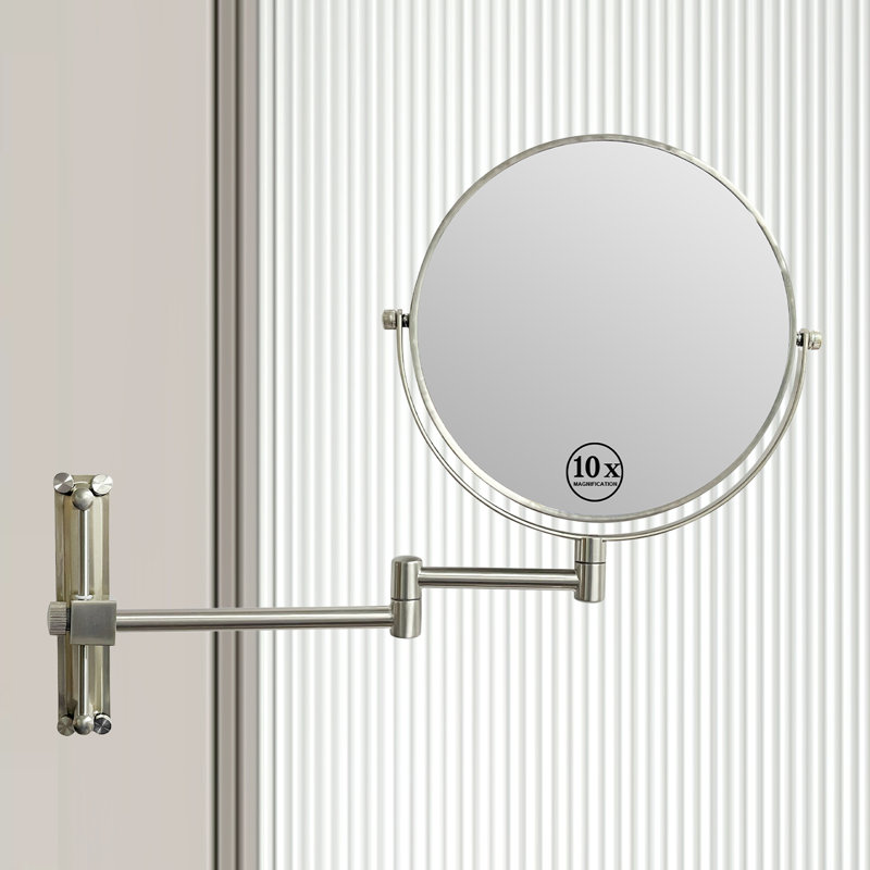 Wall Mounted 8" Makeup Mirror With×10 Magnification Makeup Mirror, Brushed Nickel